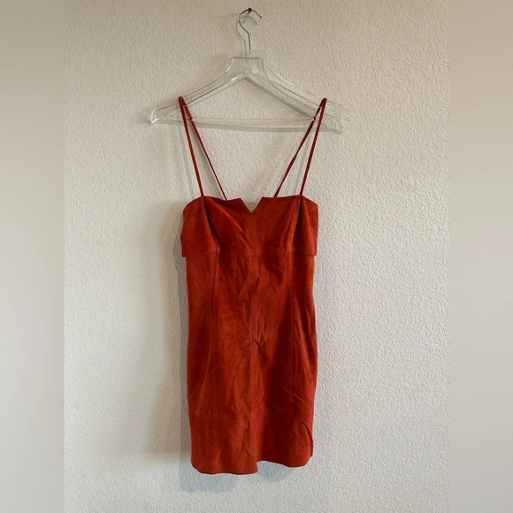 Fifth and Mode Revolve Marissa Genuine Suede Mini Dress in Coral Orange 4 - Picture 7 of 11